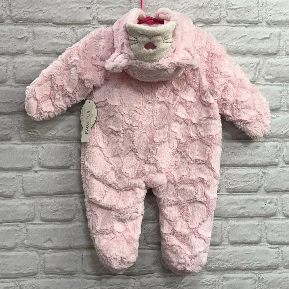 Infant Baby Girls Winter Jumpsuit 6M Pink‎ Fur Hooded Outfit Kitten Warm Fuzzy